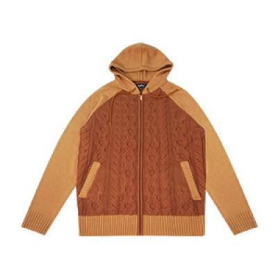 Casual Brown hoodie man cardigan sweater